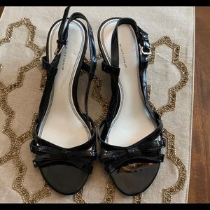 Black strappy low wedges
